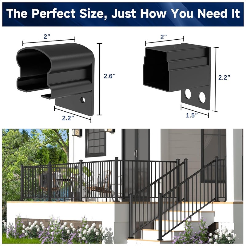 Egadis 2 Pack Aluminum Fixed Railing Bracket, Deck Railing Bracket Connector, Black Textured AAMA 2604 Powder-Coat Finish Railing System for Outdoor Decks, Porches & Balconies - Image 4